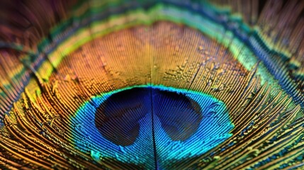 Naklejka premium intricate peacock feather closeup vibrant iridescent colors nature photography