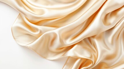 Fototapeta premium luxurious cream satin fabric draped elegantly on white background silk textile concept