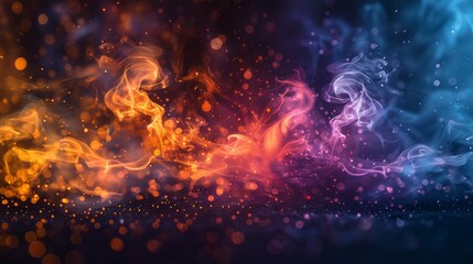 Obraz premium multi coloured fire on black background, bokeh, neon, vivid, bright, abstract, glowing, high quality photo, 