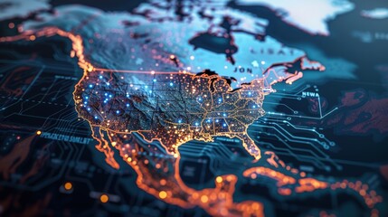 Modern map of Canada representing leadership in technologies and fintech sector