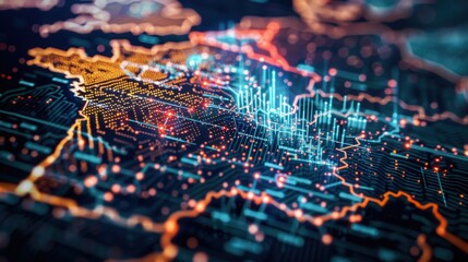 Modern map of France representing leadership in technologies and fintech sector