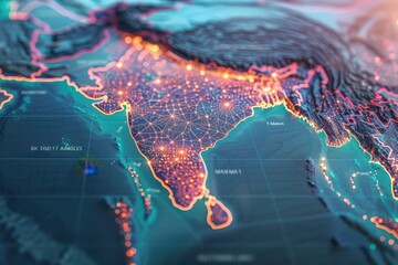 Modern map of India representing leadership in technologies and fintech sector
