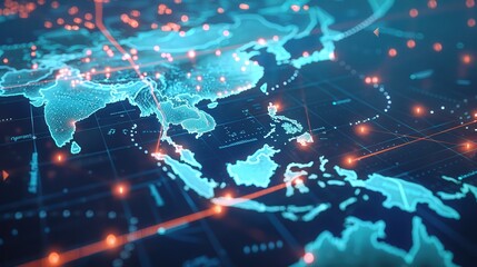 Modern map of Japan representing leadership in technologies and fintech sector