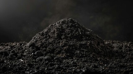 majestic pile of rich dark soil on black background organic gardening concept illustration