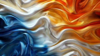 Obraz premium Vibrant Gradient Textured Fabric Folds in Blue, White, Orange, and Gold.
