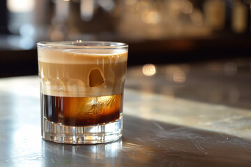 Espresso tonic - refreshment summer drink with soda. Coffee cocktail. Cold brew.