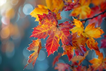 Close-Up of Colorful Autumn Maple Leaves