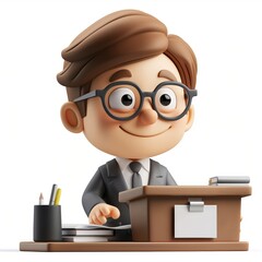 Cute Bank Teller Cartoon Clay Illustration, 3D Icon, Isolated on white background