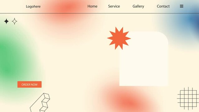 Mockup of website landing page with space for text and rotating design elements. Vector animation 4K in vintage style