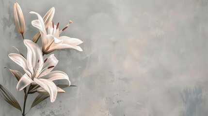 minimalist sympathy card with delicate lily flowers on muted grey background concept illustration