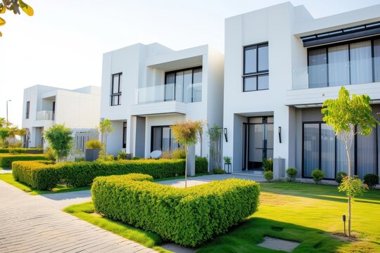 White contemporary townhouse architecture building suburb.