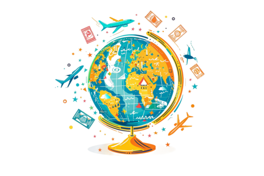 Globe Emoji with Outlined Continents on transparent background. PNG - Powered by Adobe