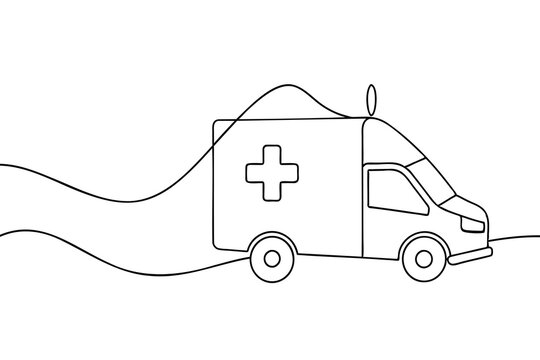 recommend clip art: Ambulance Hand drawn Continuous line art vector illustration.