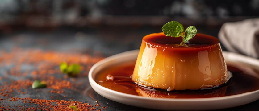 A dessert with a green leaf on top of it