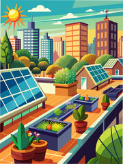 Rooftop garden with solar panels