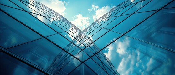 Obraz premium Closeup of a sleek, sharpedged building facade with a mix of glass and metal
