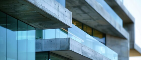 Obraz premium Closeup of a sleek, sharpedged building facade with a mix of glass and metal
