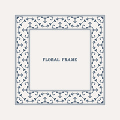 Retro square frame with traditional floral ornament. Filigree geometric design elements and ornamental page decoration