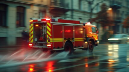 Firetruck rush in night city street road