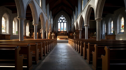 Fototapeta premium Historic Church Interior with Dramatic Lighting