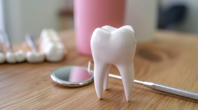 Close-up view of human tooth 3D model on table