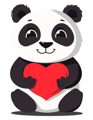 Obraz premium Cute Panda Holding a Red Heart, Perfect for Love and Animal Themes - Flat Vector Illustration