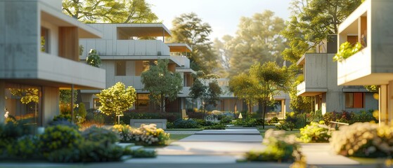 Highresolution image of a modern residential complex with angular balconies and glass railings