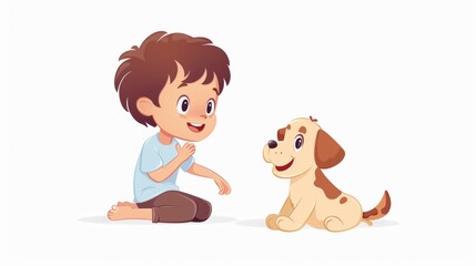 Vector illustration of cute dog and little kid