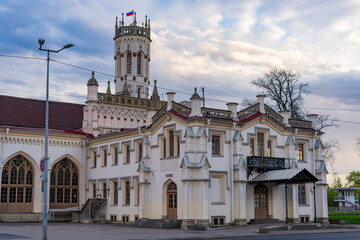 New Peterhof railway station in Gothic style, St.Petersburg, Russia 