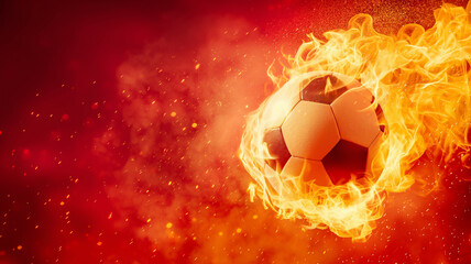 Fototapeta premium Soccer ball in fire, hot football match