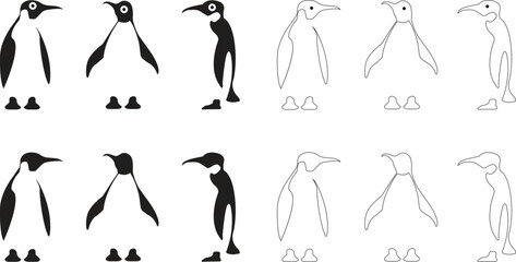 Set of penguin flat icons. Animal Nature vectors. Emperor penguin Good for mascot delivery or logistic, logos industry. Penguin for templates, web designs and infographics on transparent background.