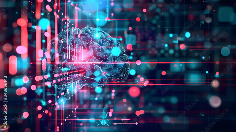 Wall mural an infographic showing the process of machine learning, machine learning, blurred background, with c