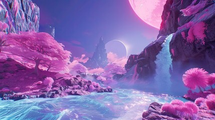 A metaverse landscape made in unreal engine, a developer paradise, make the metaverse looks impressiver, and use neon colors