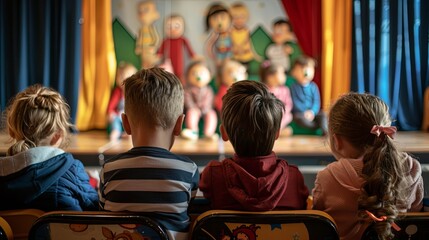 Obraz premium Children Enjoying a Lively Play in a Cozy Theater Setting