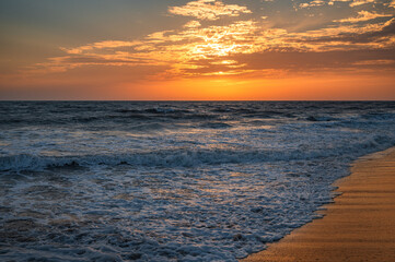 Naklejka premium Beautiful clean golden beach of Madhavpur, Gujrat, India.