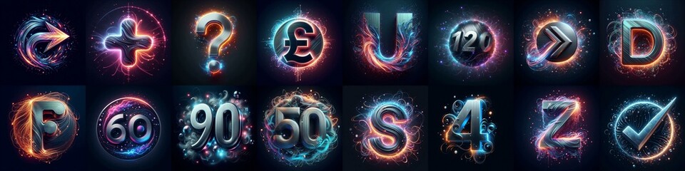 Metal letters and neon glow lightning Lettering Typeface. AI generated illustration