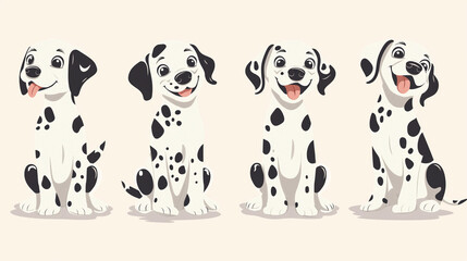 Hand drawn abstract Dalmatian puppies is sitting and smiling.