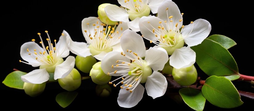 Psidium guajava is adorned with delicate white petals creating an exquisite copy space image