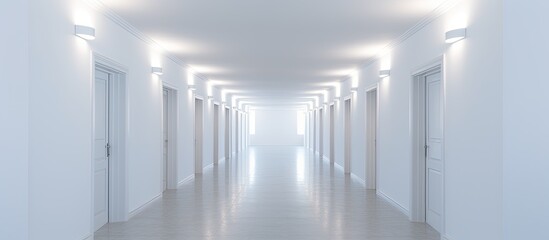 Fototapeta premium White walled apartment corridor with doors Copy space image
