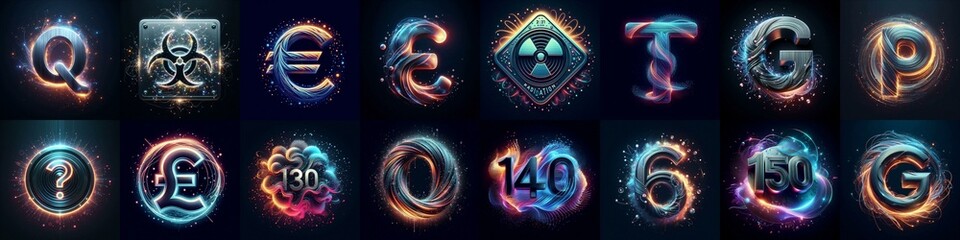 Metal letters and neon glow lightning Lettering Typeface. AI generated illustration
