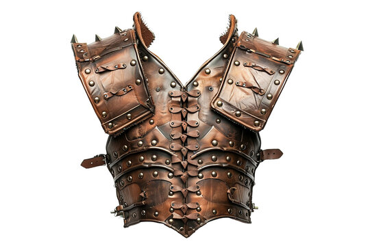 Leather Cuirass with Metal Plates and Studs on transparent background. PNG