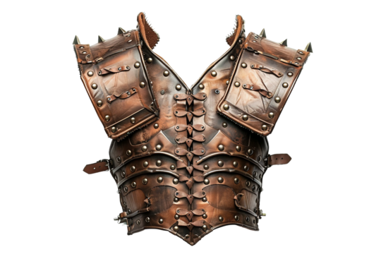 Leather Cuirass with Metal Plates and Studs on transparent background. PNG