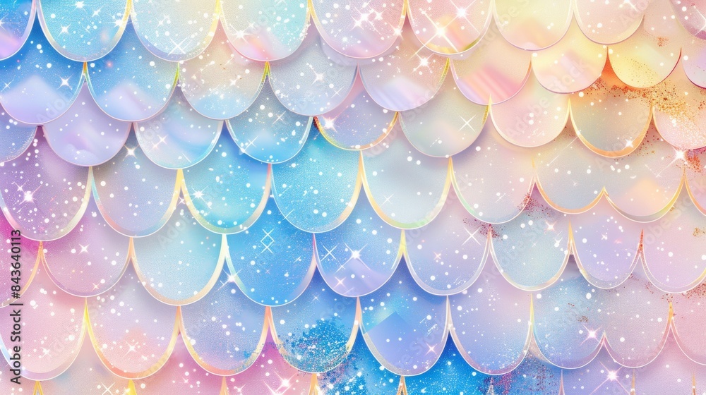 Wall mural abstract background with soft prismatic iridescent rainbow gradient colors mermaid scale pattern the