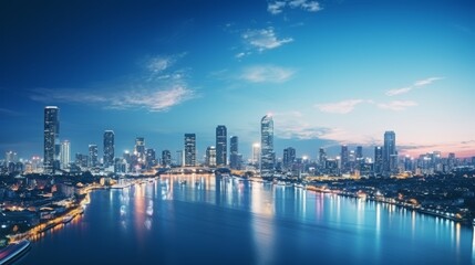 cityscape river view at twilight time Blurred Photo bokeh