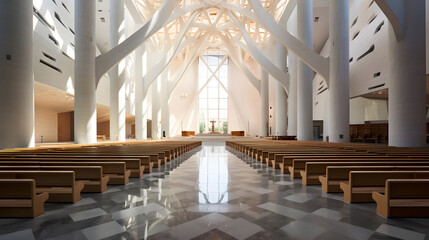 Obraz premium An elegant church interior with high ceilings and ornate architecture, representing spirituality and history.