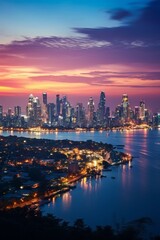 Fototapeta premium cityscape river view at twilight time Blurred Photo bokeh