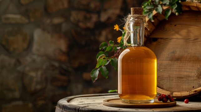 traditional bottle of mead drink simple with copyspace for text