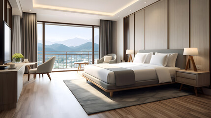 A luxurious modern living room with a stunning view, highlighting contemporary design and comfort.