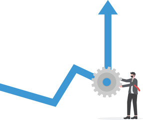 change business management, businessman turn gear cog to manage change direction arrows, professional or expertise to manage company transformation or implement new process concept vector illustration