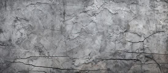 Obraz premium Long panoramic banner background image of a cracked and scratched gray anthracite concrete stone cement wall with plenty of copy space